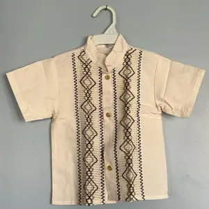 Guayaberas Boys Shirt with Intricate Embroidery and Button Closure