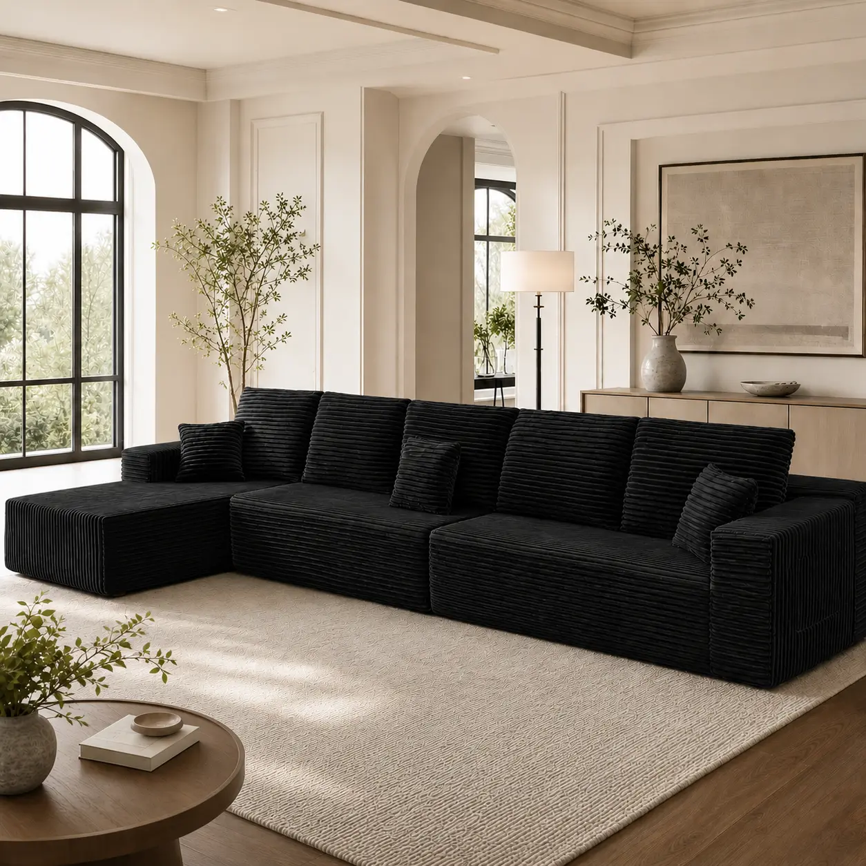 164'' Oversized Cloud boneless Couch for Living Room, L-Shape Corduroy Sectional Sofa with Deep Seating & Left Chaise, No Assembly Required Modular Boneless Sofa, Cozy Comfy Couch for Apartment, Modern Furniture for Small Spaces l-shaped