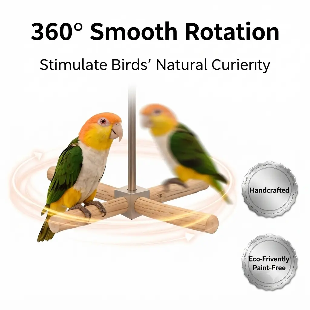 Deluxe 360° Rotating Wild Pear Wood Perch Swing - Parrot Accessories Foraging Aid - Secure Comfortable Habitat for Multiple Birds - Boosts Exercise & Mental Stimulation