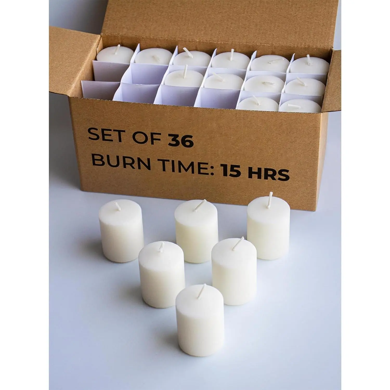 Unscented Ivory Votive Candles Set of 36 - Clean-Burning, Long-Lasting 15 Hour Burn - Ideal for Weddings, Home Décor, Spa, Events - Bulk Value for Versatile Use