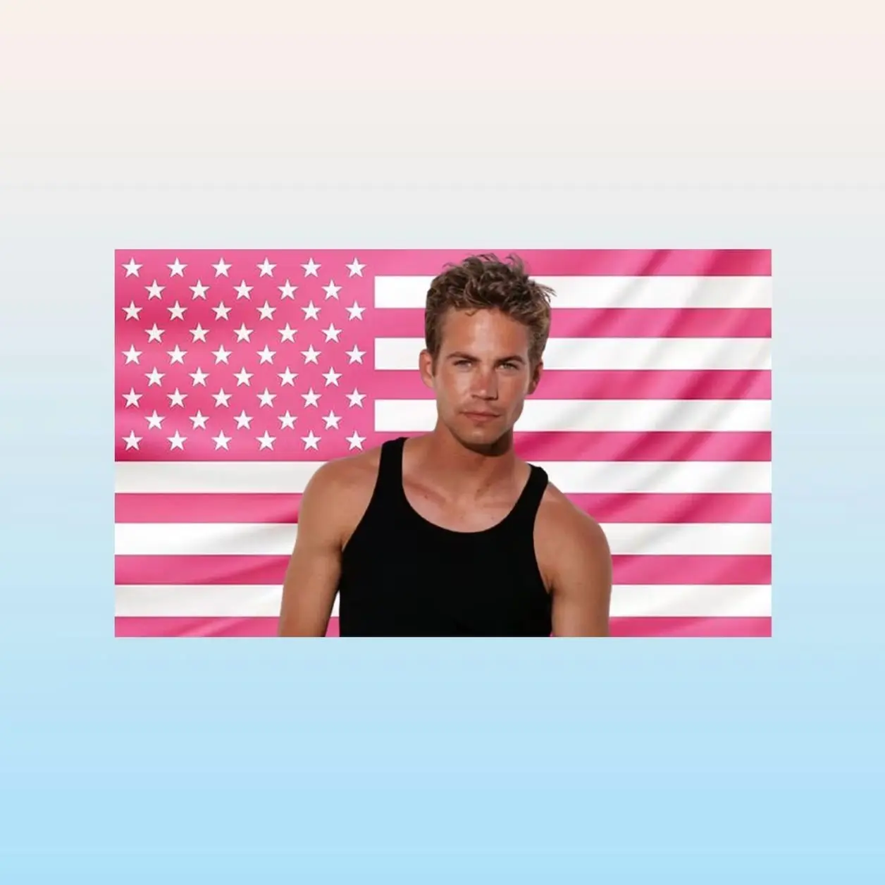 Young Paul Walker Pink American Flag Tapestry – Actor Wall Art | Fast Car Fan Decor | Aesthetic Pink Flag | Movie Lover Gift