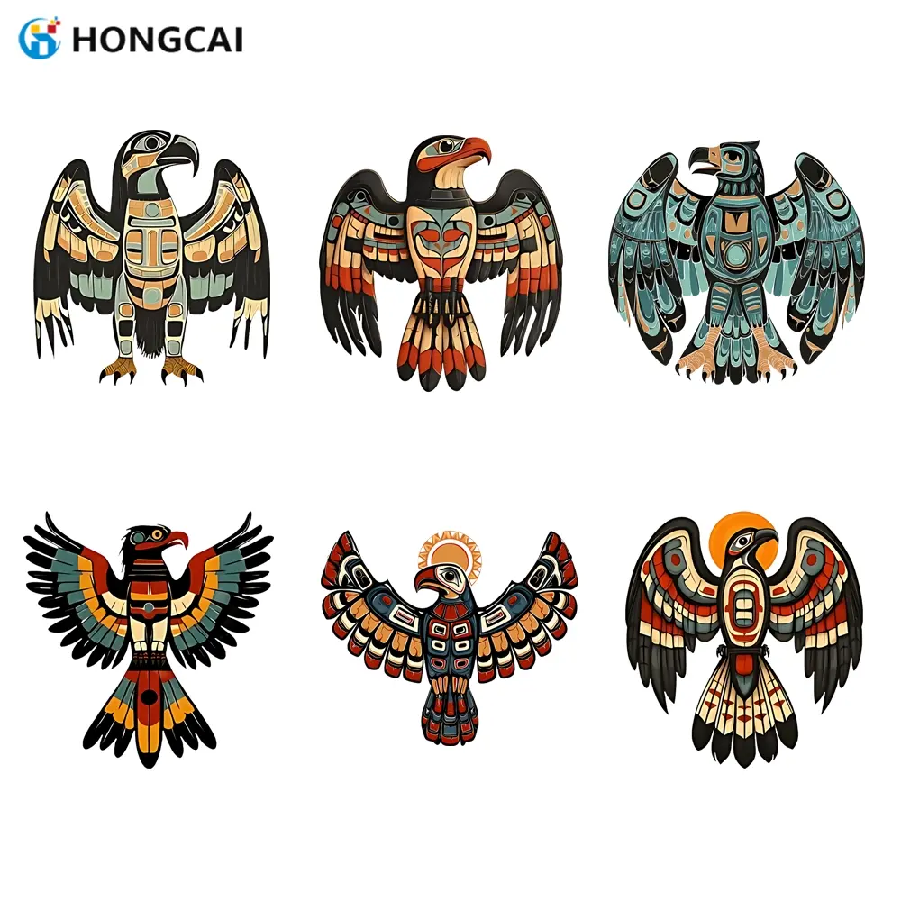 Vintage Totem Eagle High-Quality Heat Transfer Vinyl Set, Easy-To-Use Durable Iron-On Patches for T-Shirts Hats Bags, Unique Artistic Design