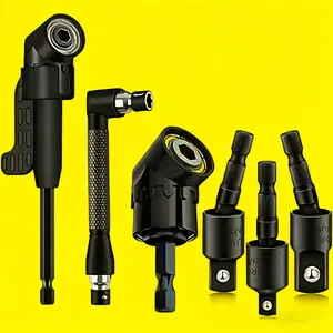 6-Piece Right Angle Drill Bit Set, Includes 3 Rotating 360° Socket Adapters, 2 Hex Shank Angle Drill Bits, 90° Oblique Drill Bit, Drill Attachment