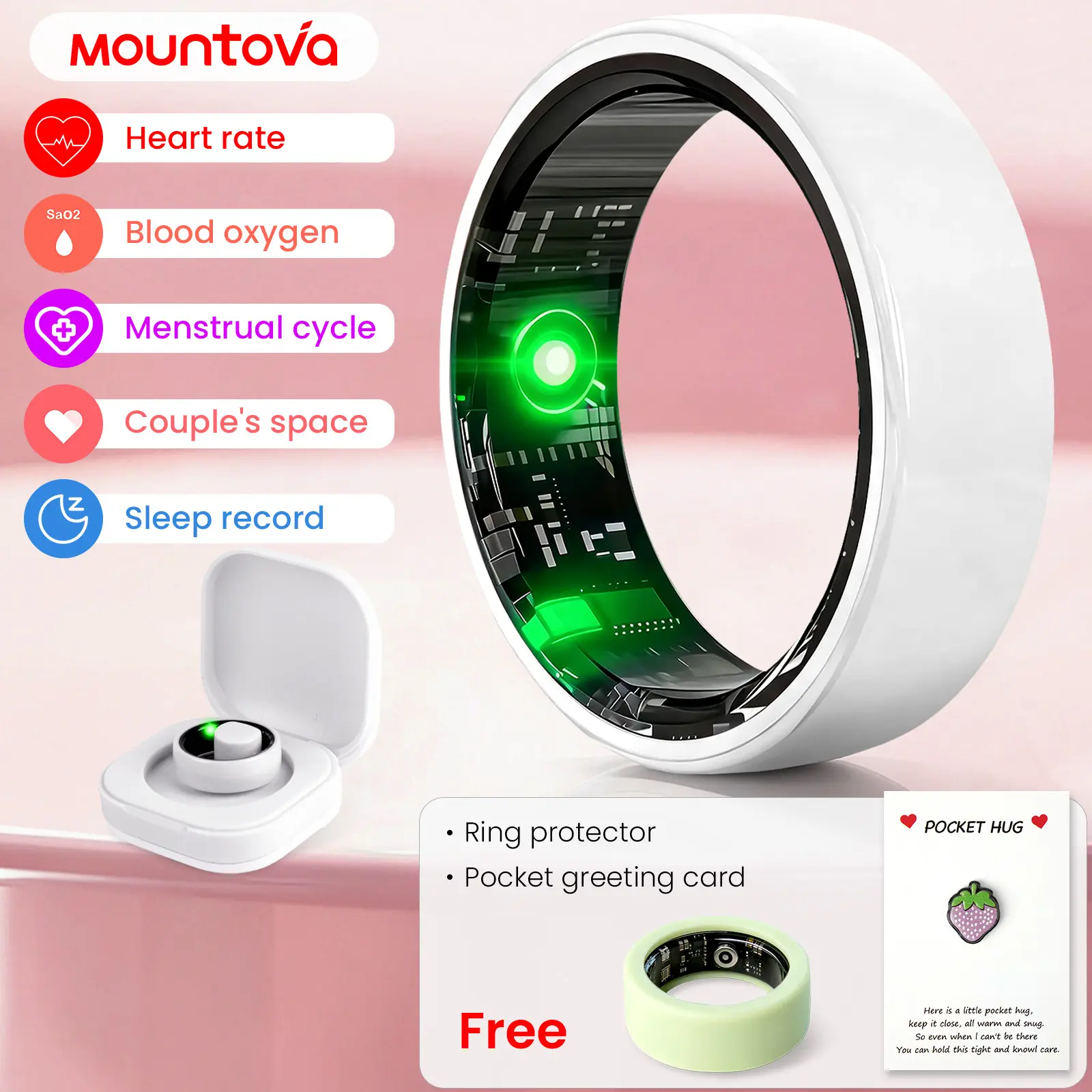 White Ceramic Smart Ring for Women & Men – IP68 Waterproof Health & Fitness Tracker, Sleep, Heart Rate, Blood Oxygen, Stress & Cycle Monitor, iOS & Android, Charging Case Included