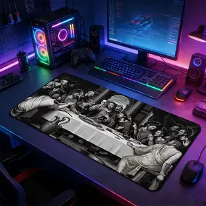 Vintage Black & White Biblical Scene Large Gaming Mouse Pad, Non-Slip Rubber Base with Reinforced Stitched Edge, Timeless Classic Art Aesthetic Design, Durable Desk Mat for Gaming & Office, Great Gift for Art Lovers & Gamer Boys