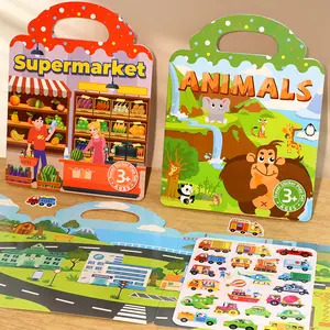 6 Sets Reusable Sticker Book for Toddlers 3-6, Jelly Sticker Books for Toddler, Travel Sticker Activity Toys for Kids 3 4 5 6 Years Old Girls & Boys