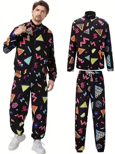 80s Black Printed 2Pcs/Set Printed Shirt S Size Halloween Party Stage Costume (No Hat)