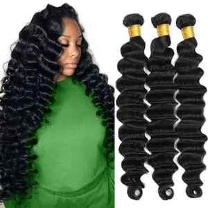 L’IBOL Thick Loose Deep Wave Human Hair Bundles Raw Human Hair Weave Brazilian Body Wave Quick Weave Extensions 1/3/4 Bundles