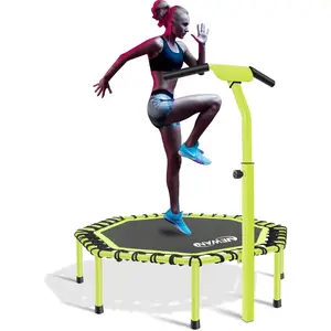 48" Fitness Trampoline with Adjustable Handle Bar, Silent Trampoline Bungee Rebounder Jumping Cardio Trainer Workout for Adults - Max Limit 330 lbs