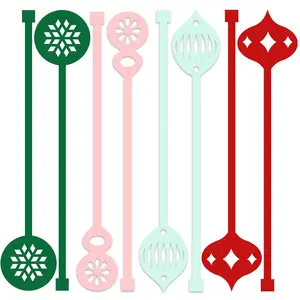 Retro Ornament Pink & Pistachio Holiday Beverage Mixing Swizzle Stirrers