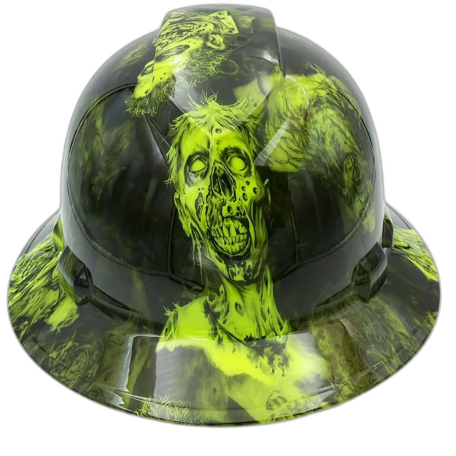 Neon Green Biohazard Zombie - Custom Hydro Dipped Full Brim Hard Hat