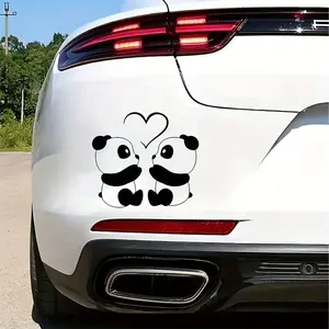 1PC Cool Cute Panda Couple Heart-Making Logo Sticker For Stationery, Carry Bags, Personal Small Items Decor With Soft Healing Texture Details Convey Love For Pet Romantic Minimalist Style Universal Car Sticker, Side Decals