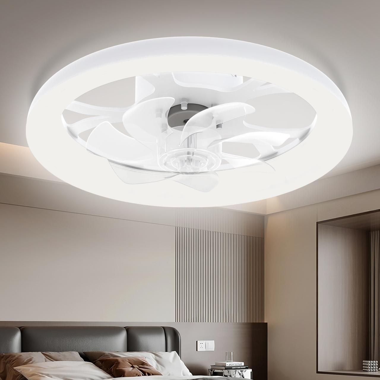 GALENTAL Dimmable Modern LED Fan Light,Ceiling Fan With Light Remote, 3 LED Color Temperature, 6 Speed Noiseless AC Motor, Timer Setting,Adjustable Brightness,White Fandelier Ceiling Fans for Bedroom,Dining room, Living room, Study, Jumpstart newyear