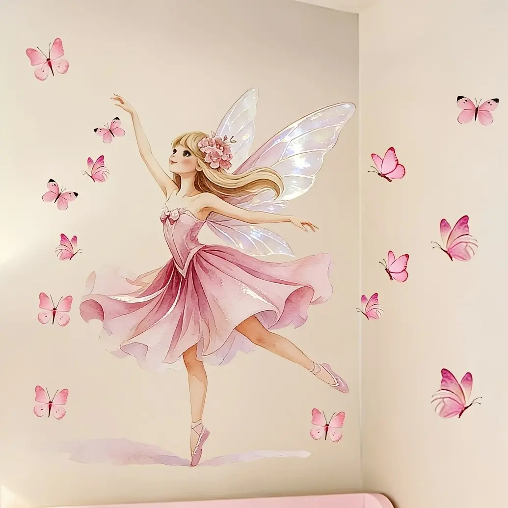 Ballet Fairy Butterfly Decorative Wall Sticker, Wall Decal, Ballet Theme, Self-Adhesive Removable Decor, Perfect for Bedroom Headboard Walls, Door, Cabinet Doors