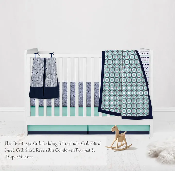 Bacati Tribal Noah 4-Piece Crib Bedding Set - Mint/Navy