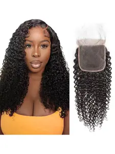 5x5 HD Lace Closure Human Hair, Kinky Curly Lace Closure, Pre-Plucked Free Part, 100% Brazilian Human Hair, 150% Density, Natural, Kinky Curly Texture