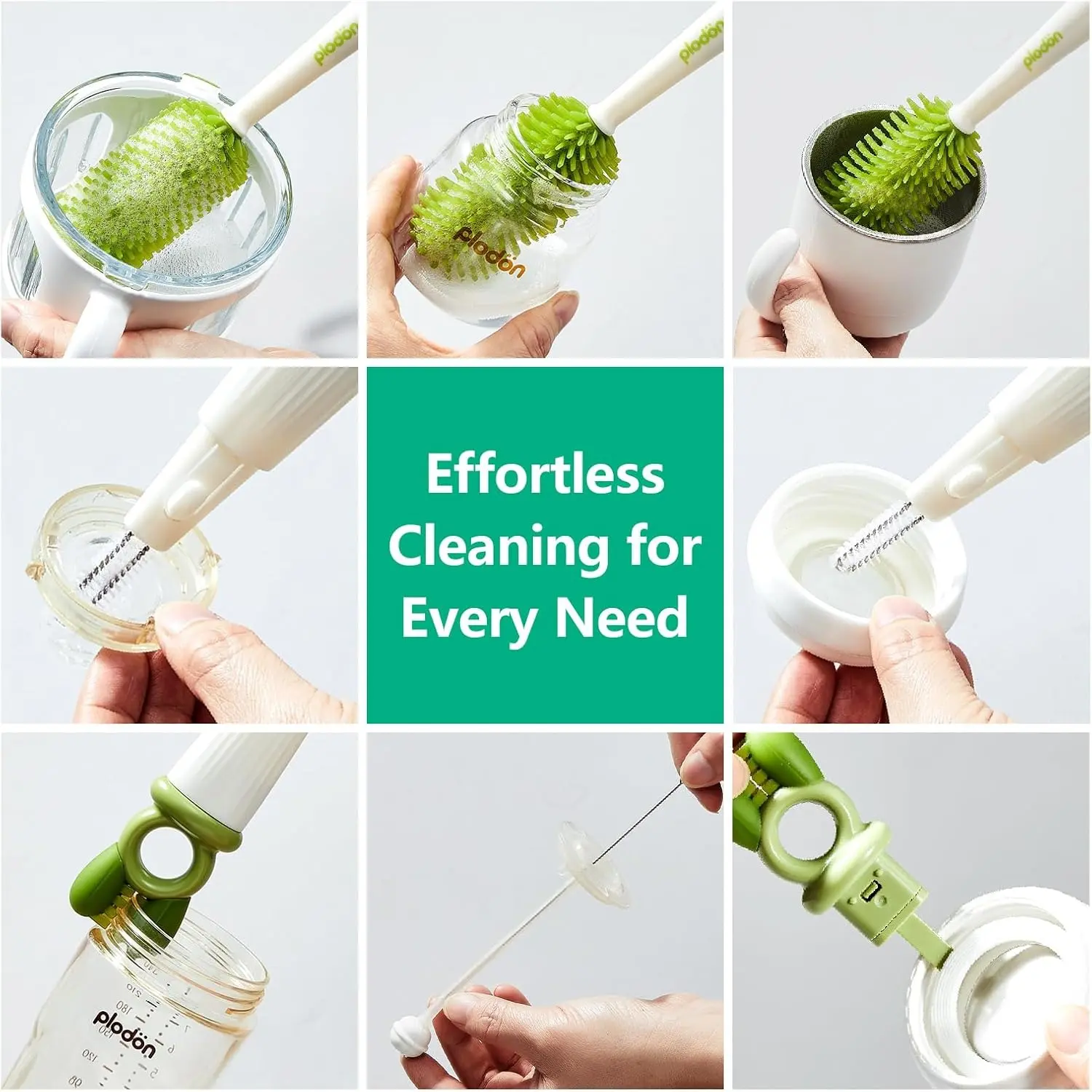 5-in-1 Detachable Silicone Baby Bottle Cleaner Kit - Portable Long-Handle Tool with Nipple, Detail & Straw Scrubbers