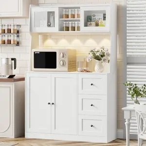 67'' Tall Kitchen Pantry Cabinet with Microwave Shelf, Sideboard Hutch Storage Cabinet with Doors, Shelves and Drawers, Wooden Coffee Bar, Sideboard Buffet Cabinets with Storage for Office
