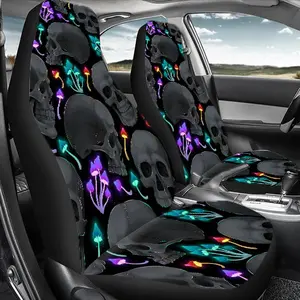 Neon Skull & Mushroom Pattern Car Seat Cover, Durable Polyester Car Seat Protector, Universal Auto Seat Protectors Car Interior Accessories for Front & Rear Seats, Halloween, Automotive Seat Covers