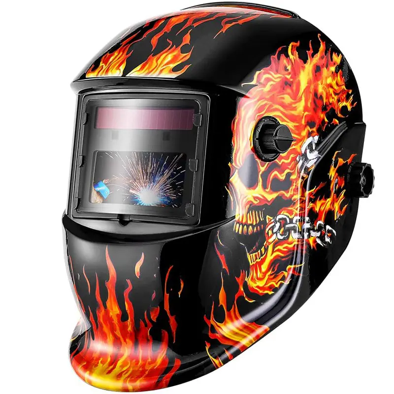 Auto Darkening Solar Welding Helmet True Color Solar Powered Auto Darkening Welding Welder Mask Hood Helmets(Red Skull)