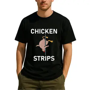Men'S Funny Chicken Strip Graphic T-Shirt - Retro Cartoon Chicken Design with Bold "CHICKEN STRIPS" Print, Loose Fit Casual Streetwear, Plus Size, J, Calm T-shirt, Chicken T-shirt For Men, Big And Tall Men Clothing, Men Big And Tall Clothing