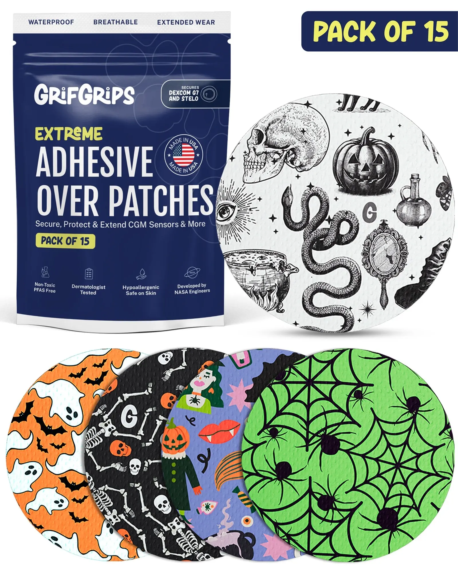 EXTREME - Dexcom G7 and Stelo Adhesive Patches - Halloween (15 Pack)