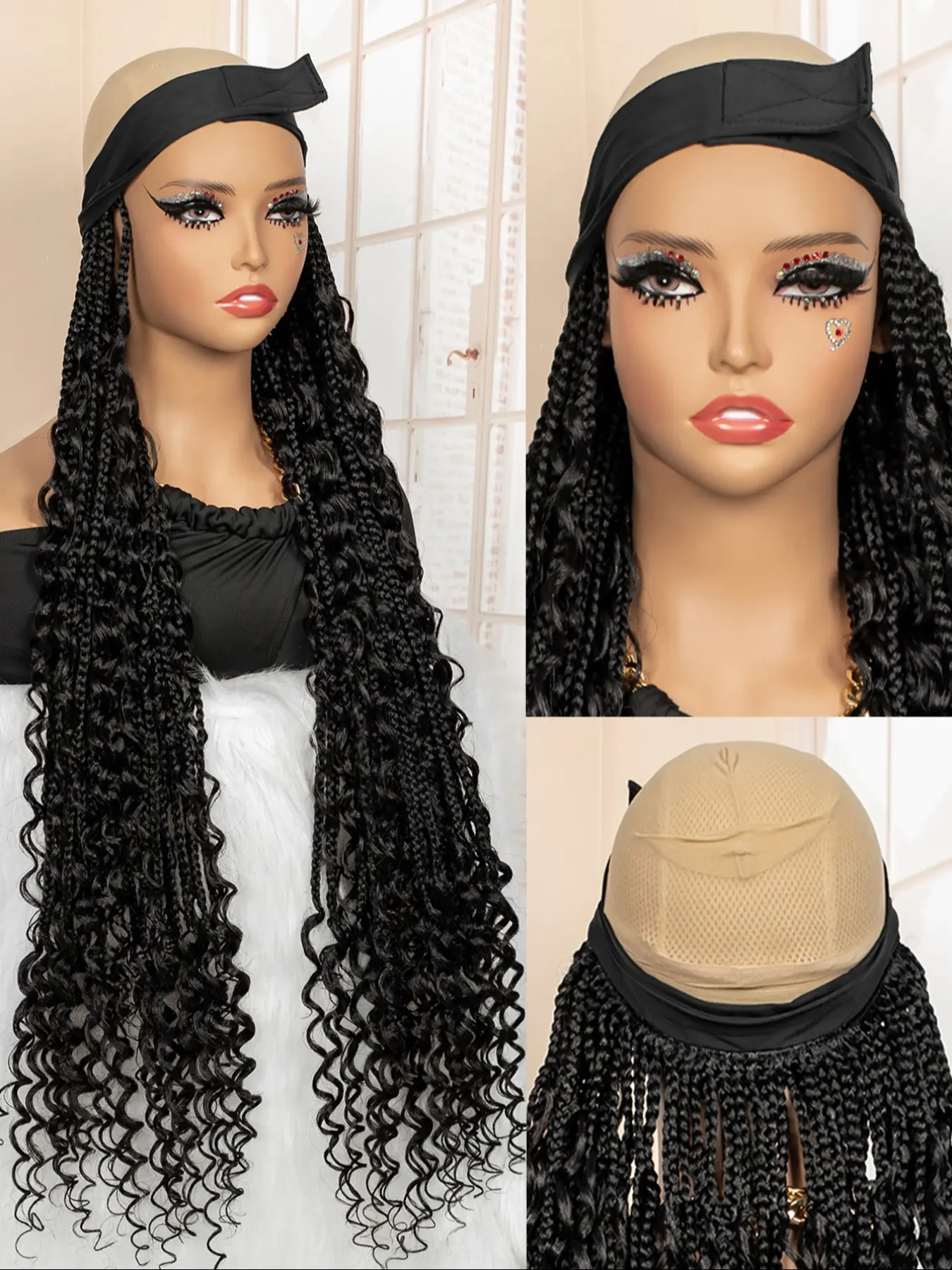 Boho Style Synthetic Wig with Adhesive Strips, Boho Style Wigs, Fashionable Hairpiece for Women, Synthetic Hair Pieces, Ideal for Daily Use and Work