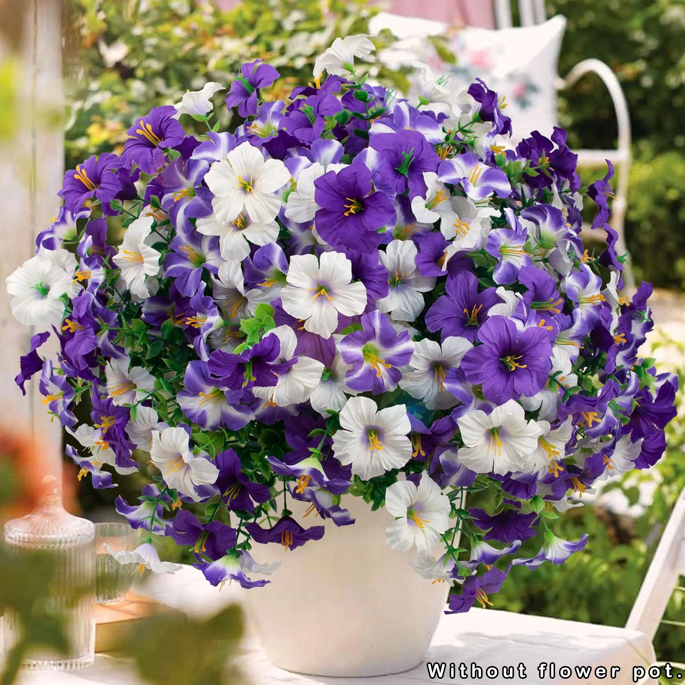 12PCS Artificial Flowers for Outdoors, Artificial Petunias with Eucalyptus,  UV Resistant, Garden Decorative Flower, Fake Flowers