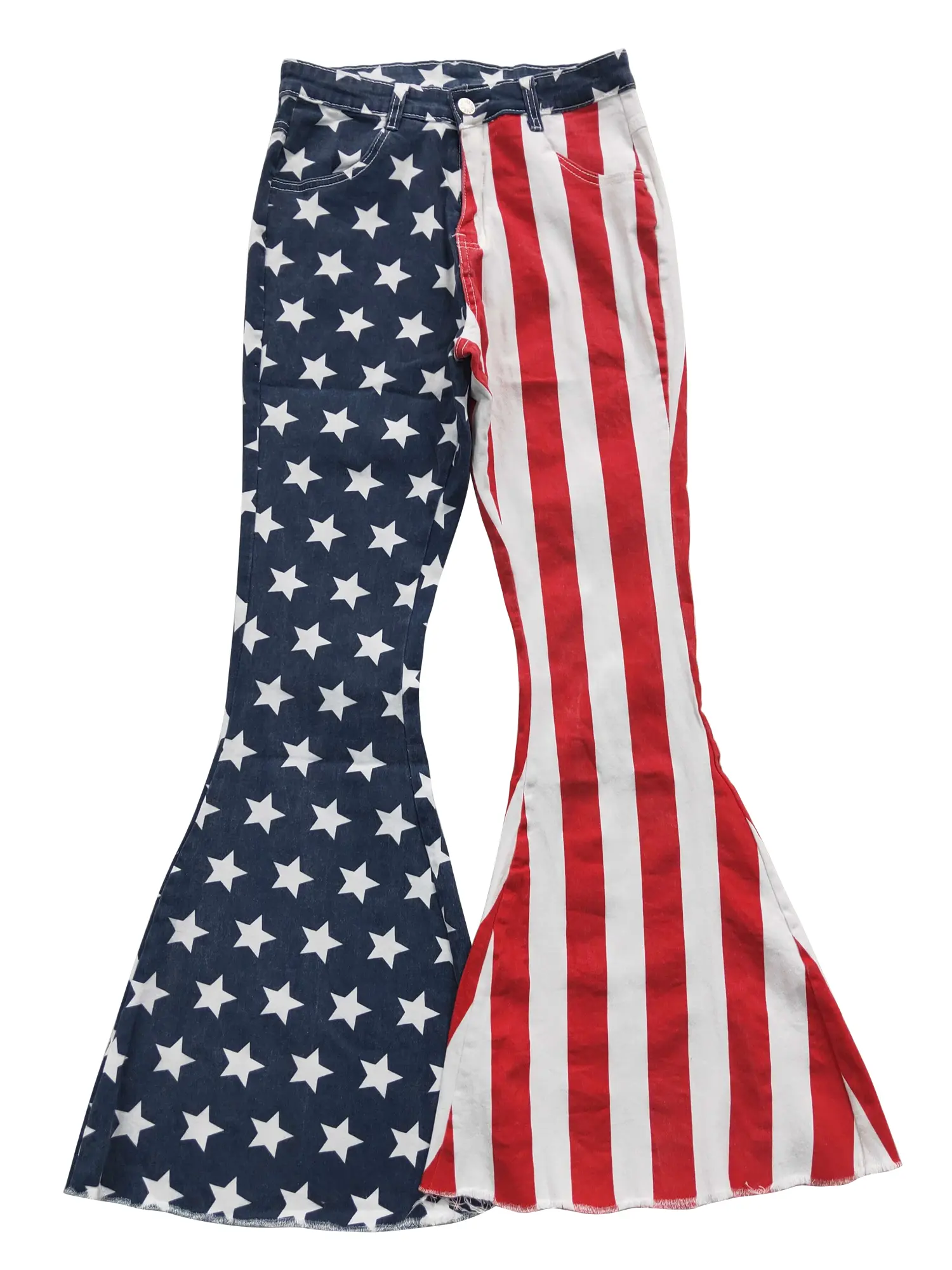 Women's 4th of July Star Print High Waisted Denim Stretchy Bell Bottoms - Jeans with Design