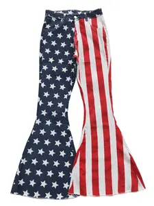 July of 4th Star Print Women Denim Stretchy Bell bottoms pants jeans