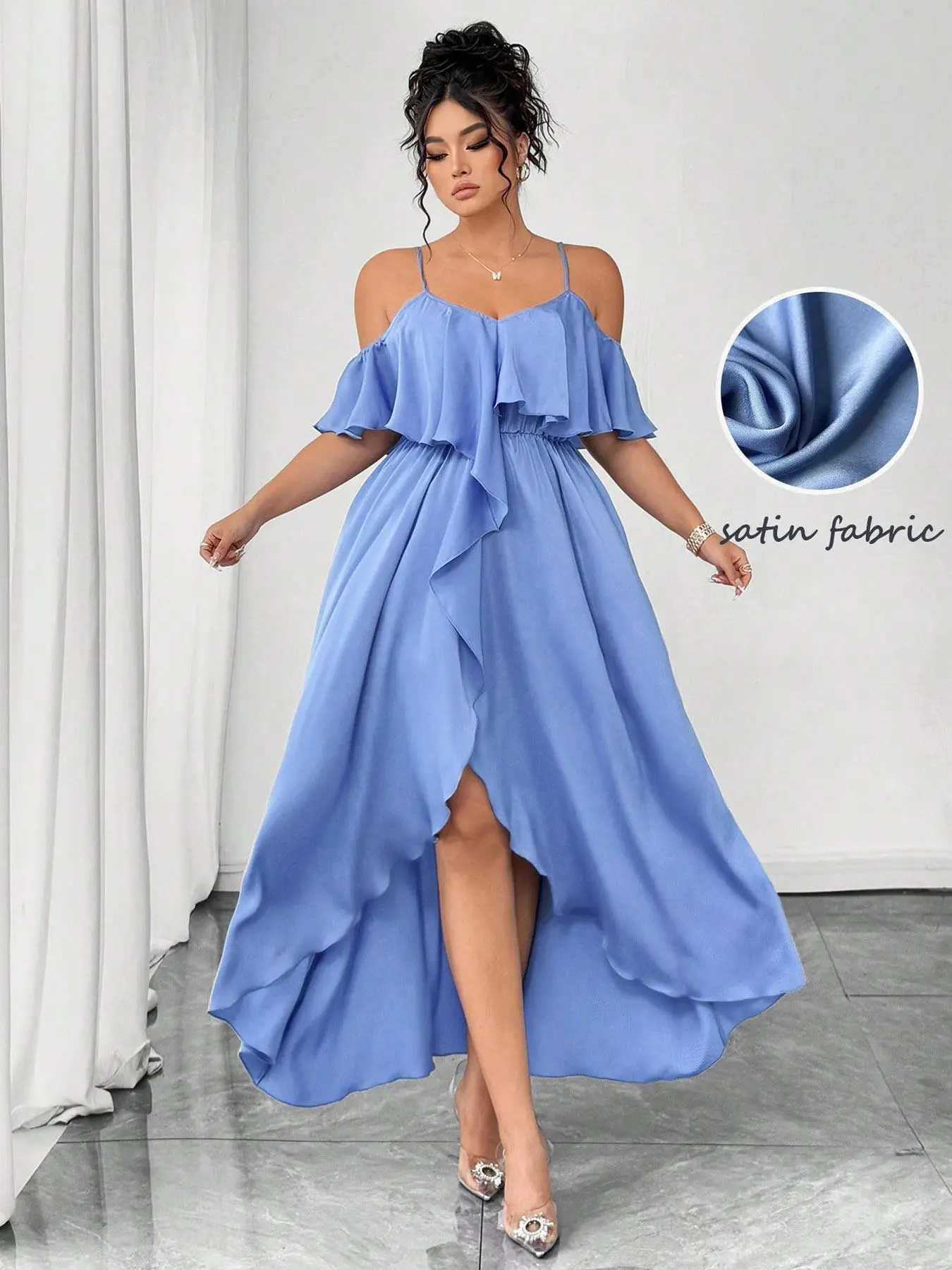 Plus-Size Women's Satin Off-The-Shoulder Ruffle High-Slit Dress, A Soft, Fashionable, Casual Spaghetti-Strap Summer Dress Suitable for Parties, Dates, The Beach, and Everyday Wear Elegant Lightweight - TikTok Shop Plus-Size Women's Satin Off-The-Shoulder Ruffle High-Slit Dress, A Soft, Fashionable, Casual Spaghetti-Strap Summer Dress Suitable for Parties, Dates, The Beach, and Everyday Wear Elegant Lightweight - TikTok Shop