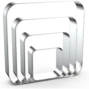 Rounded Square Cookie  Set Large - 5 Inch, 4 Inch, 3 Inch, 2 Inch - Geometric Frame Plaque Cookie Cutters Shapes Molds - Stainless Steel
