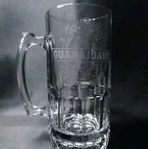 Guanajuato Flag Etched Beer Mug Glass Drinkware Cup