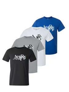 Men's New Casual Letter Print Short Sleeve Round Neck Four-Piece Set, Comfortable Breathable Fabric for Daily Wear & Outdoor Activities