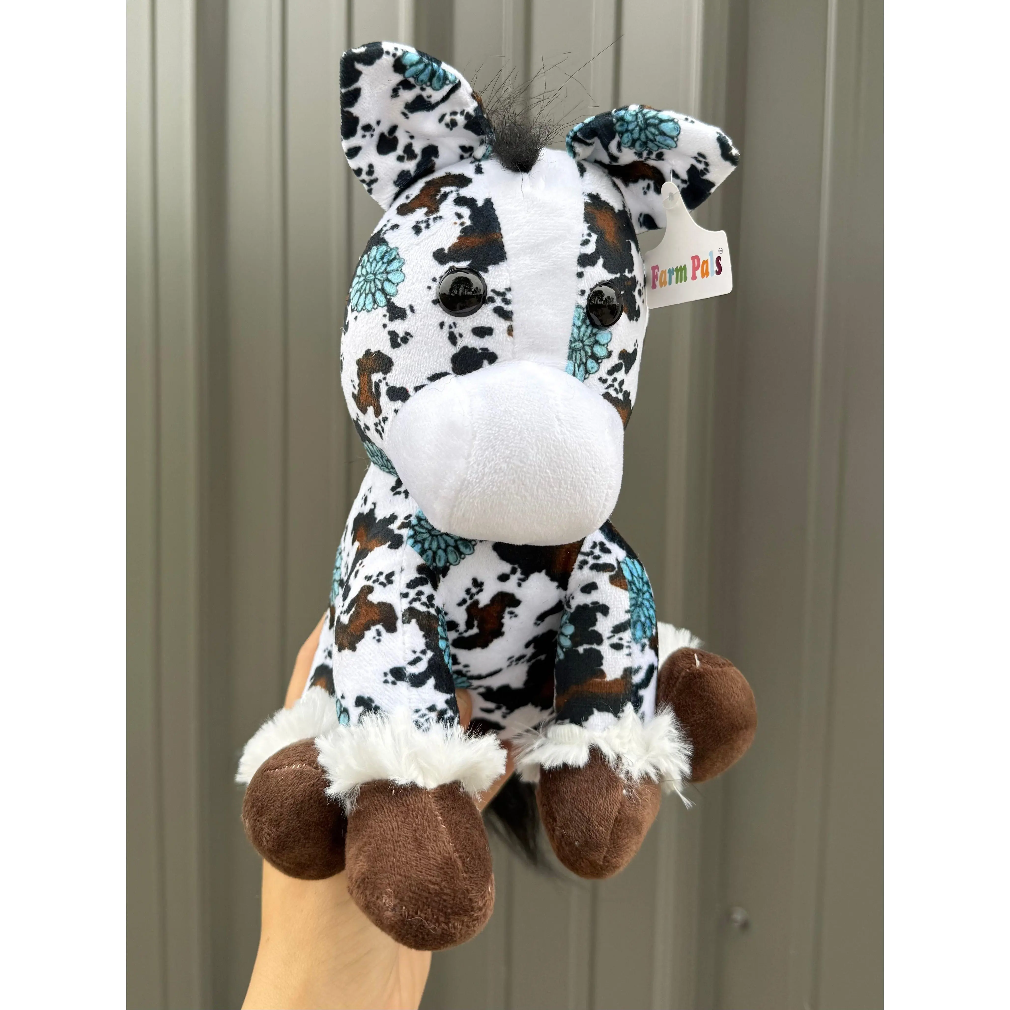 Brown Cowhide Turquoise Concho Sitting Horse Plushie