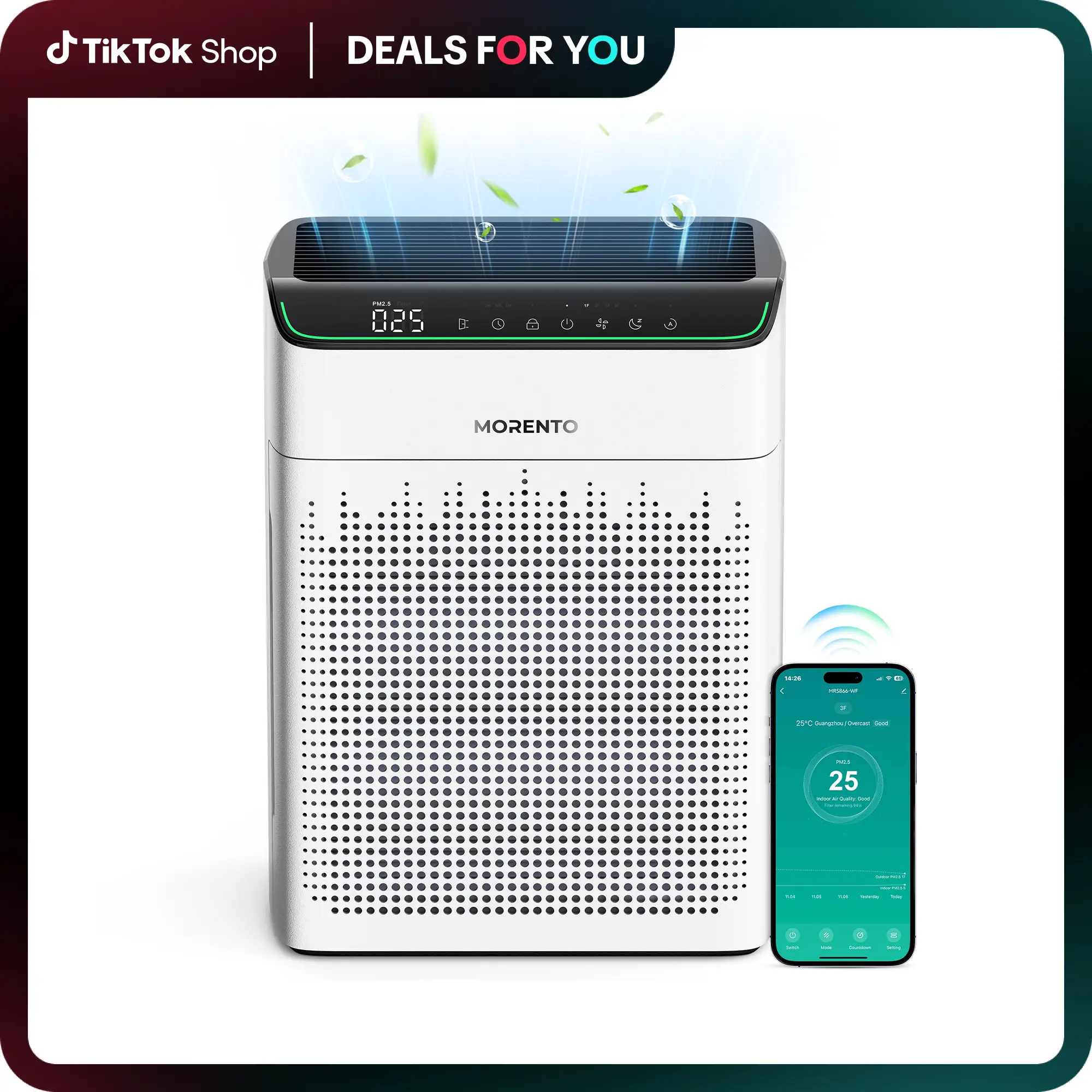 MORENTO 5866 HEPA Air Purifier with Smart WiFi,Ideal for Large Rooms up to 1290 Ft²,Pets, Allergies, Dust, Pollen Household Appliances Electric Cleane
