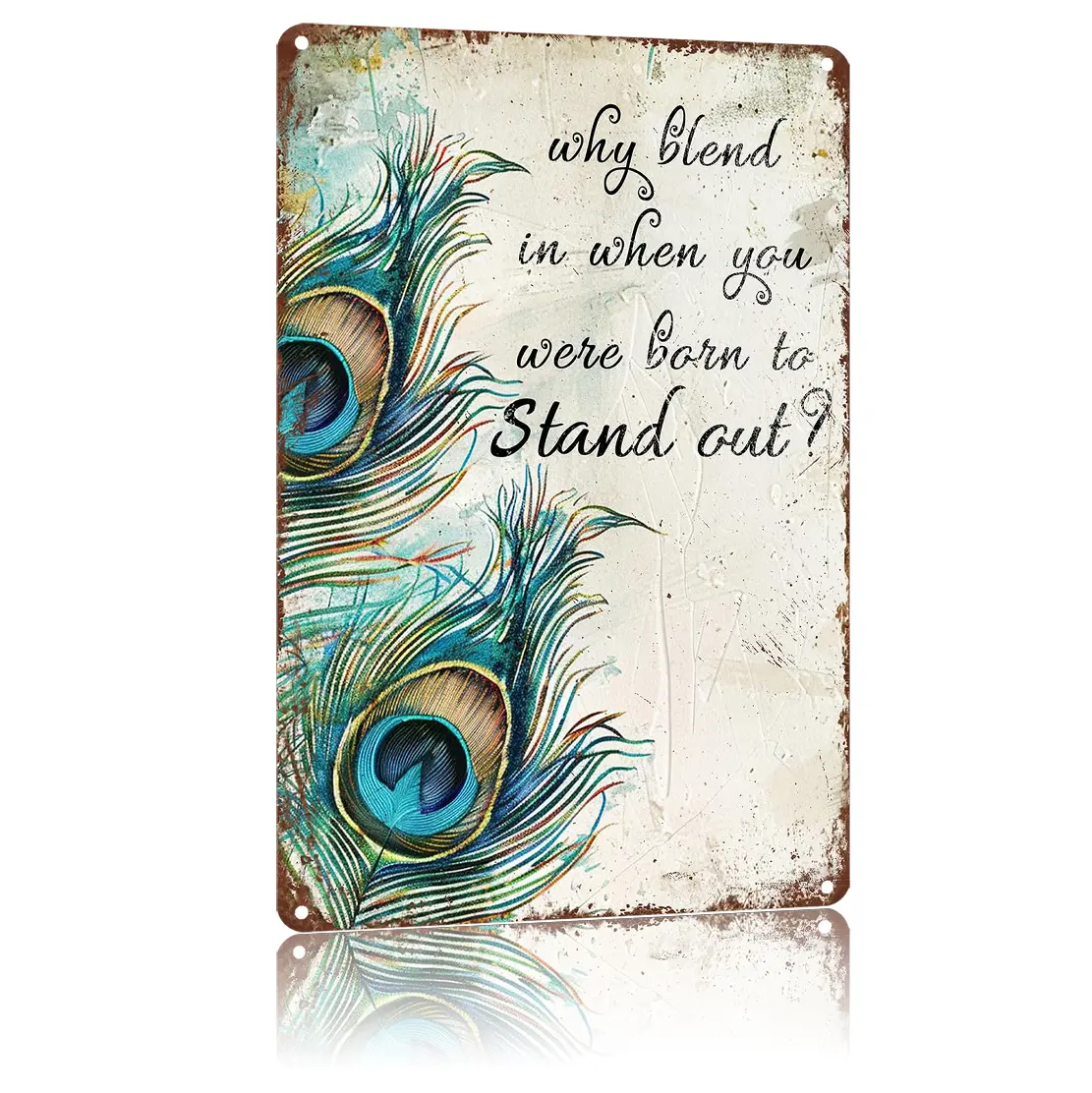 Vintage Metal Feather Pattern Peacock Plaque Sign - 12x8 inches Universal Retro Wall Decor, Room Accessories, Ideal Home Supplies Gift for Kitchen-Bathroom Hanging