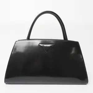 Pre-owned PRADA leather Tote Bags Spazzolato Architectural Line Horizontal Bag black