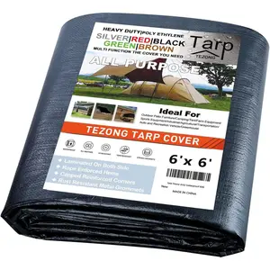 Tarps Heavy Duty Waterproof 6x6ft,TEZONG Black Tarp 12Mil Plastic Tarpaulin Outdoor Tarp Cover for Emergency Rain,Patio Furniture,Wood,Roof,Camping,Car,Pool