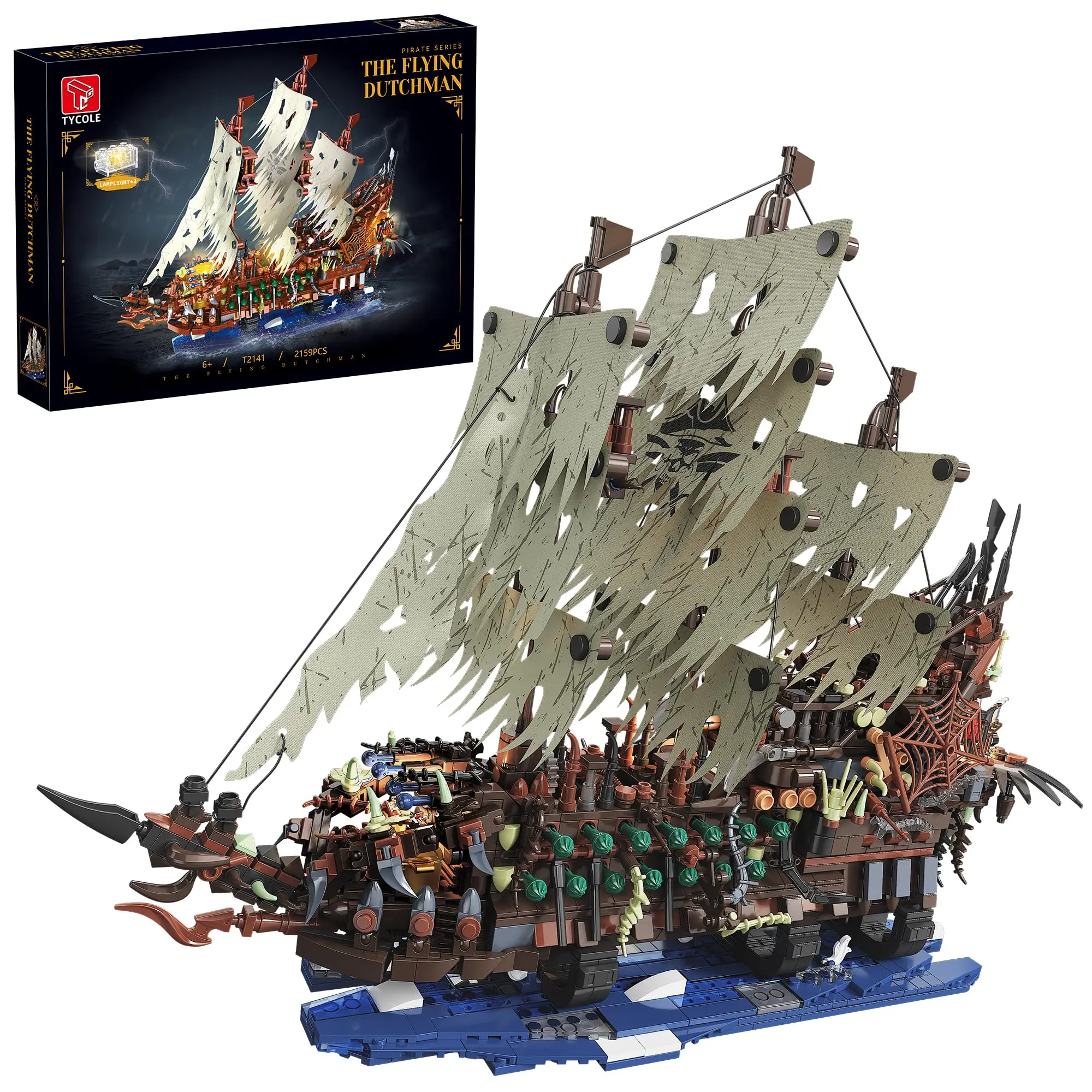 Jyrue Pirate Ship Building Sets with Lights, MOC Flying Dutchman Model Toy Boat, Ghost Ship Building Blocks Sets, Great for Adults and Teens as a Birthday or Party Gifts(2159Pieces)