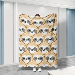 Cute Cartoon Sloth Pattern Flannel Blanket, Soft and Comfortable, Ideal for Home Use as Sofa Throw or Bed Cover, Warm Toned Design, Multi-Purpose Cozy Blanket