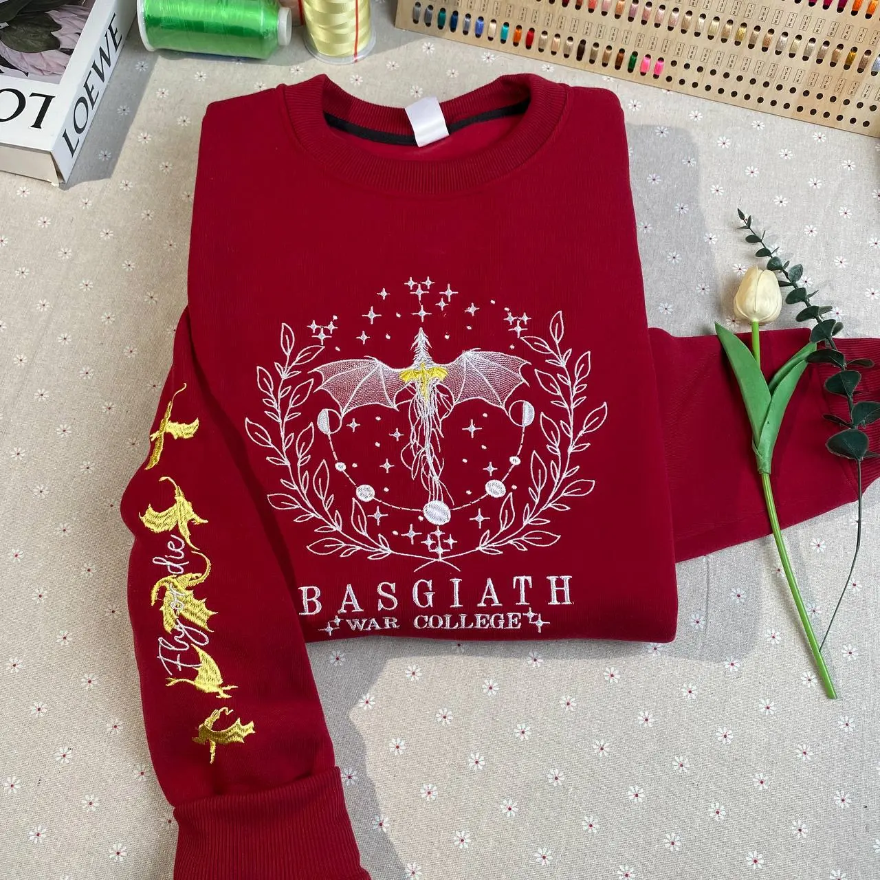 Fourth Wing Embroidered Sweatshirt, Custom Basgiath War College, Dragon Rider,Violet Sorrengail,Xaden Riorson,Riders Quadrant,Fantasy Reader