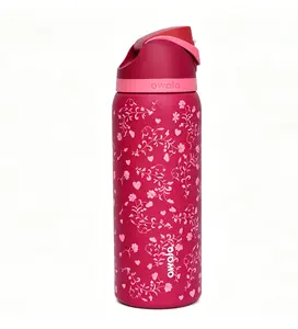 Owala FreeSip Red Floral Insulated Stainless Steel Water Bottle with Straw, Keeps Hot & Cold Drinks, BPA-Free, 32oz, Ideal for Sports Travel Gym School