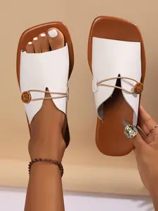 Women's Fashionable Plain Color Slides, Casual Comfortable Flat Sandals for Beach, Fashionable Shoes for Daily Wear, Girl, Lightweight Sandal