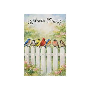 Watercolor Bird Garden Flag Welcome Friends Spring Yard Decor
