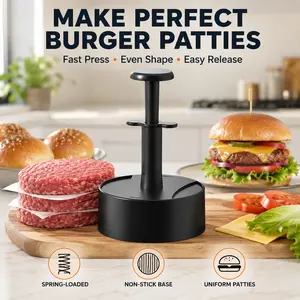 1 Count Hamburger Meat Press, black, non-stick hamburger patty maker, for indoor and outdoor cooking