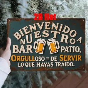 Vintage Spanish Style Metal Tin Sign – 8 x 12 Inch Backyard Bar Wall Decor, Rustic Outdoor Wall Art for Garden, Patio, Terrace & Club