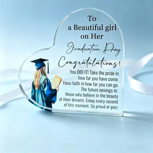 Graduation Gift for Her, Acrylic Heart-Shaped Inspirational Plaque, Graduation Keepsake for Daughter Sister, High School College Ornament