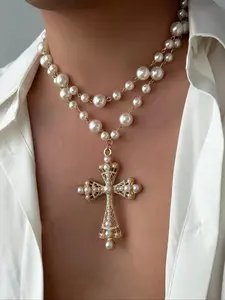 Fashionable Gothic Style Cross Pendant Necklace, Statement Religious Necklace, Faith Necklace, Vintage Layered Necklace for Party, Daily Decor, Daily Wear Necklace, Trendy All-match & Exquisite Jewelry for Birthday Gift, Fashionable Jewelry Accessories
