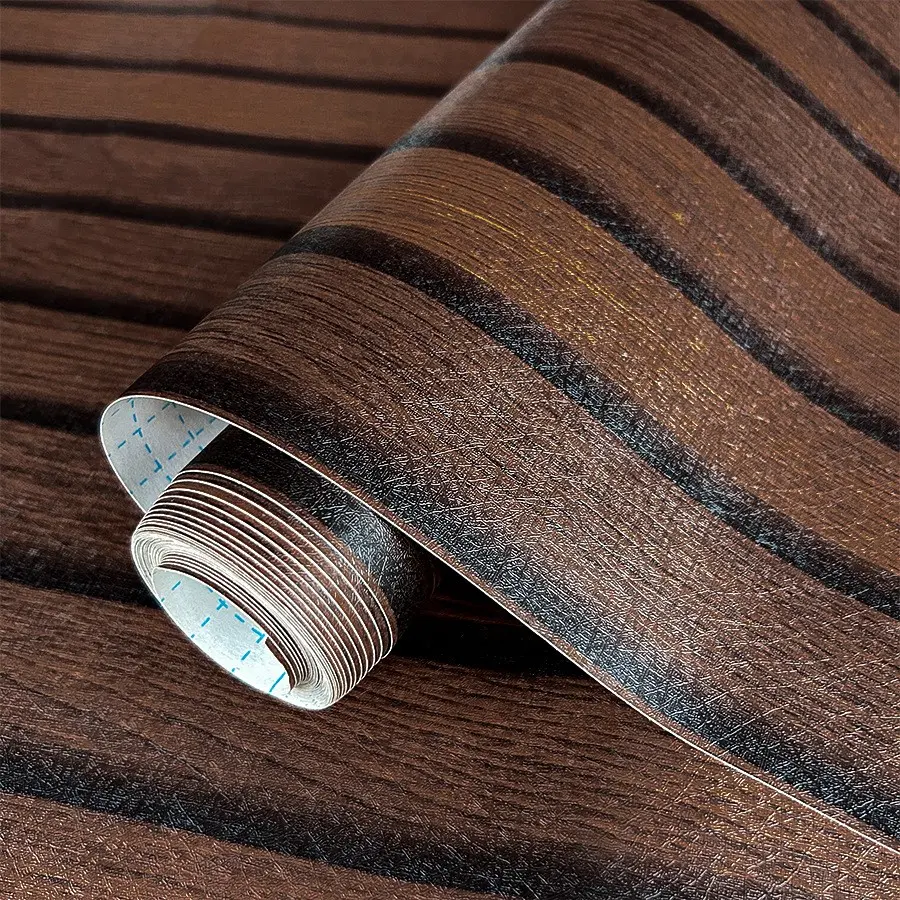 Deep Wood Grain Self-Adhesive PVC Wallpaper, Peel and Stick Wallpaper, Home Decor, DIY Background Wall Stickers, Table, Living Room, TV Backdrop, Waterproof